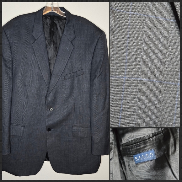 RRL Ralph Ralph Lauren‎ Wool Cashmere Navy Blue WindowPane Suit 2 Piece Men 46L